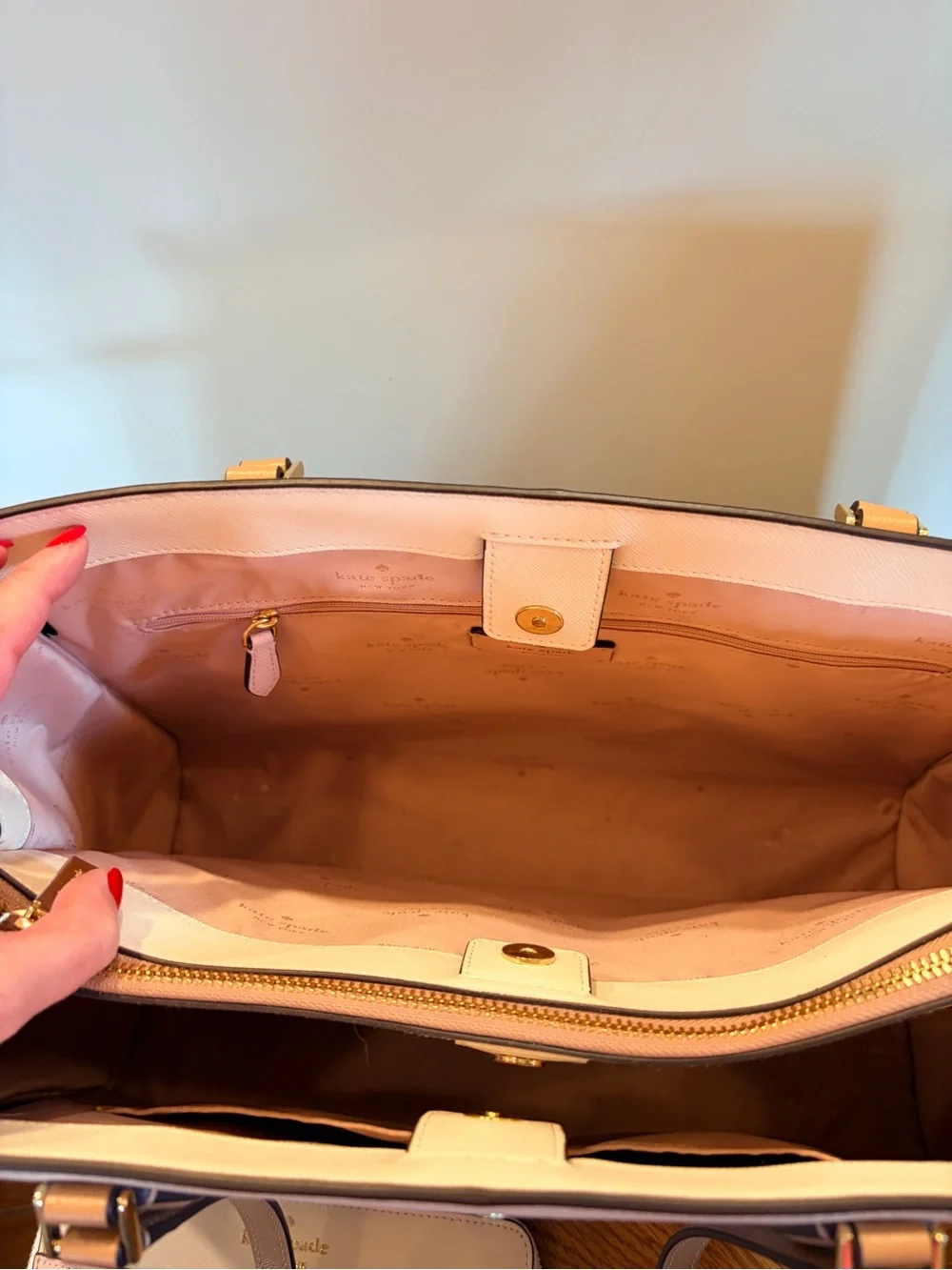 kate spade Pink and Cream Leather Tote with Matching Wallet Set